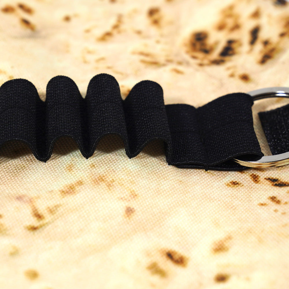 Close-up of the tortilla-print fabric and elastic loops