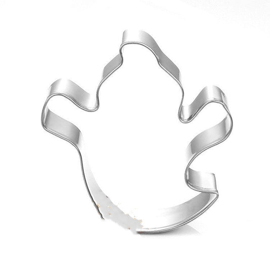 Silver stainless steel ghost cookie cutter, front view