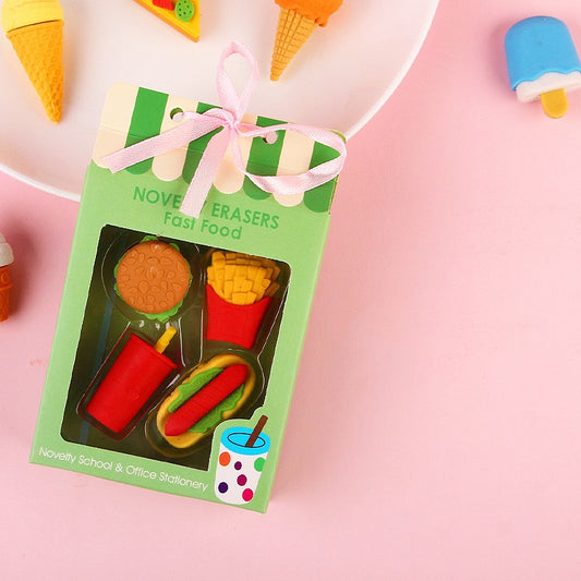 Fast food erasers in a green Novelty Erasers box
