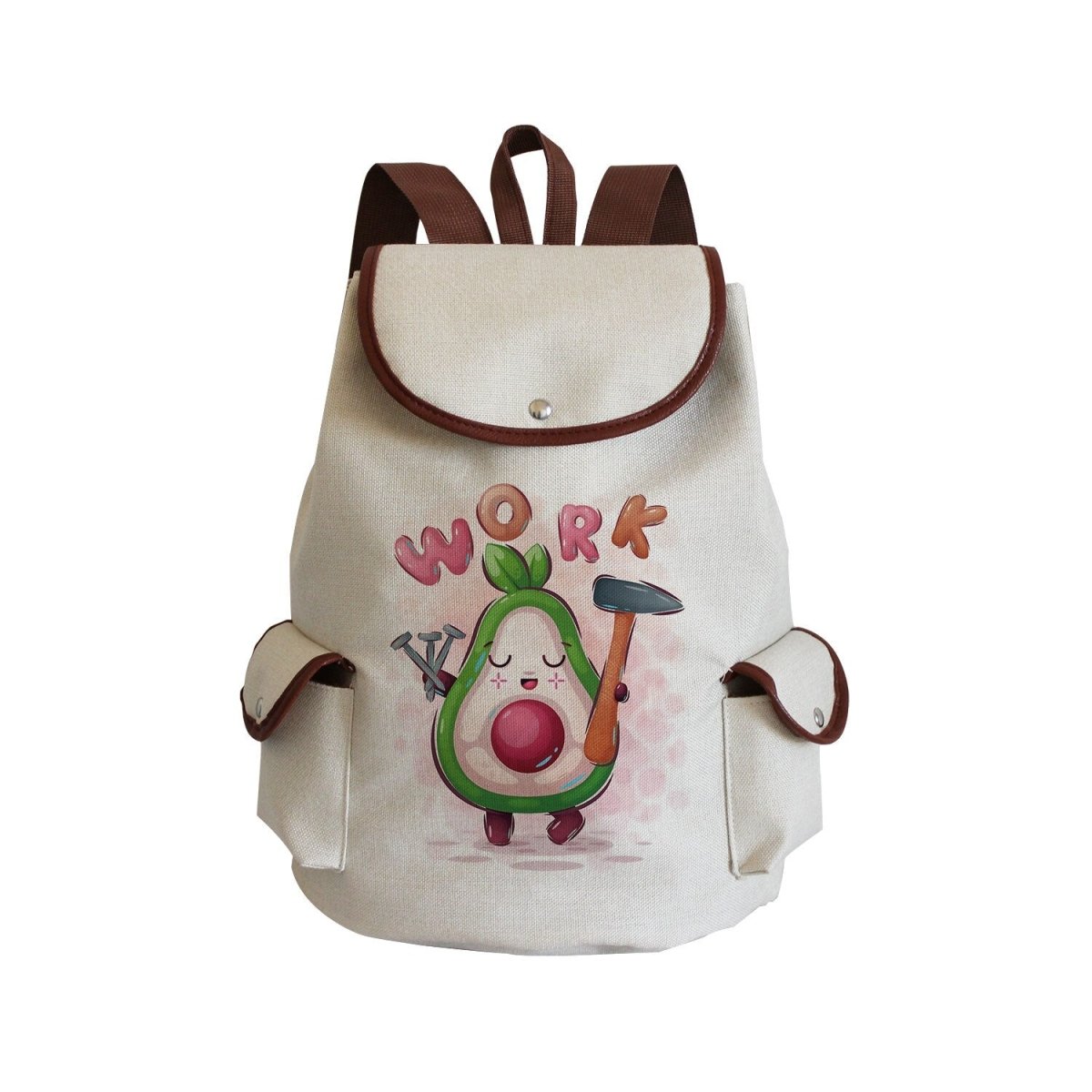 Avocado Cartoon Linen Backpack for Women - Bags & Backpacks - Scribble Snacks
