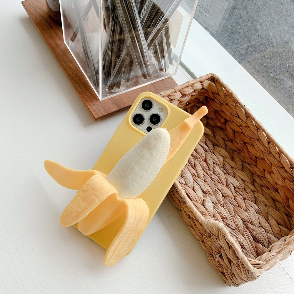 Banana Peel Perfection - Funny 3D Stress Reliever Peeled Banana Phone Case for iPhone 11/12/13 & More - iPhone Cases - Scribble Snacks