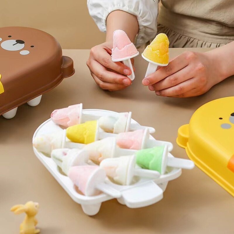 Bear Ice Cream Mould Tray - 10 Moulds Food Grade Ice Cube Tray with Lid for Popsicles, Cheese Pudding and More - Ice Cube Trays - Scribble Snacks