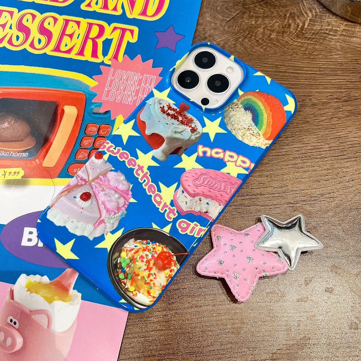 Blue Cake Starry Night - Vintage Blue Cake Star Phone Case for iPhone 13/11/12/14 & More - iPhone Cases - Scribble Snacks