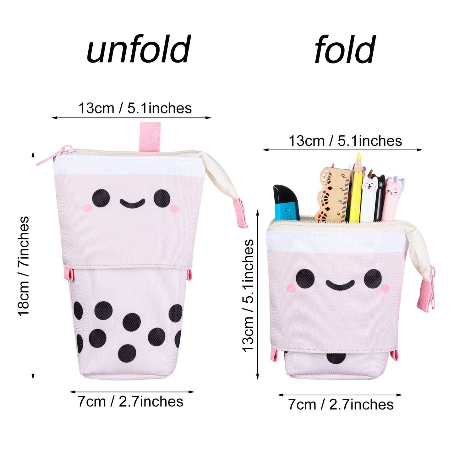 Boba Milk Tea Telescopic Pen Bag - Cute Stand Up Pencil Case and Stationery Pouch for Organisation (1 Set) - Pencil Cases - Scribble Snacks