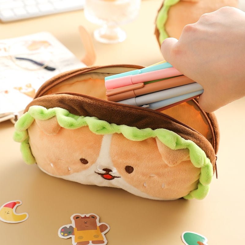 Burger Buddy Plush Pencil Case - Plush Dog or Bear - Pencil Cases - Scribble Snacks