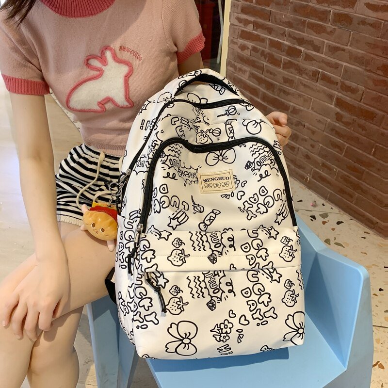 Cartoon Print Women's Backpack for Laptops, Travel and School - Bags & Backpacks - Scribble Snacks