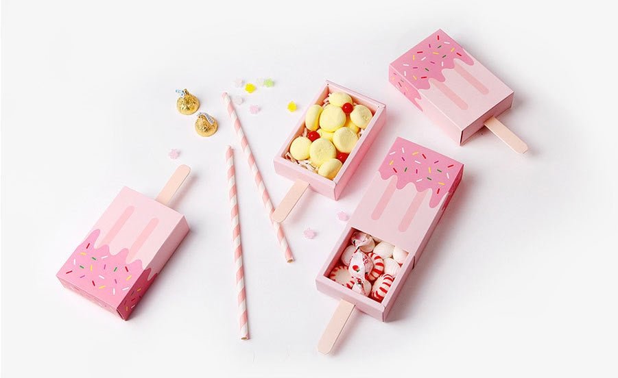 Creamy Celebrations - Ice Cream Shape Party Favor Boxes - Set of 10 - Storage Boxes - Scribble Snacks