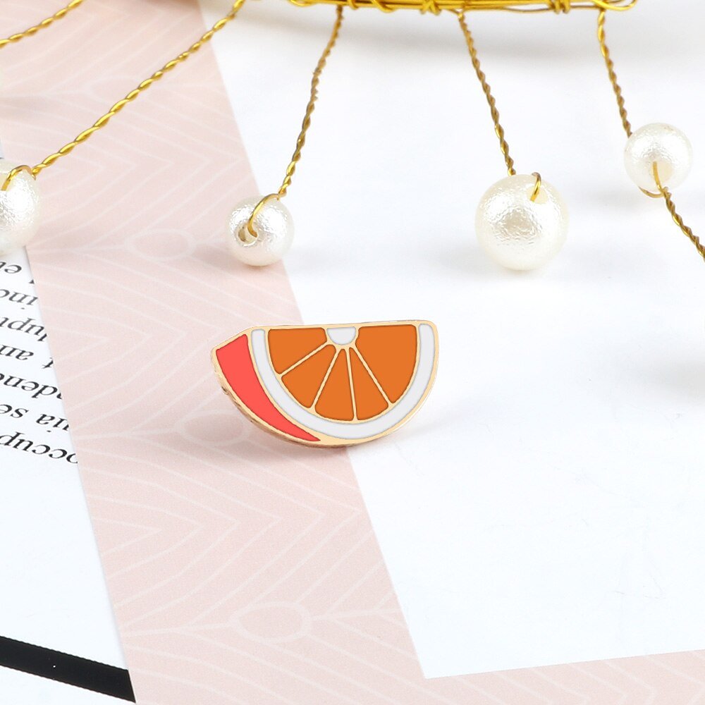 Lemon and Orange Enamel Pins - Fresh Fruit Brooch Badges - Clothing Pin - Scribble Snacks