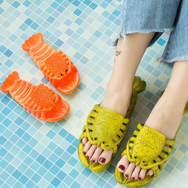 Lobster Cartoon Summer Slippers: Unisex, Flat Platform - Shoes & Slippers - Scribble Snacks