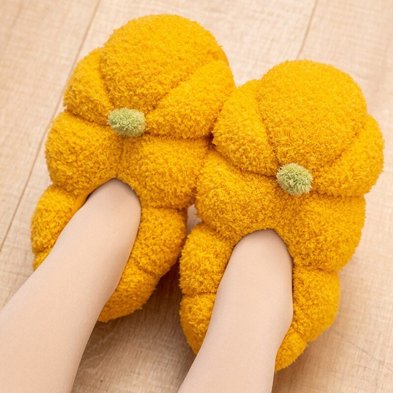 Pumpkin Plush Indoor Slippers: Warm, Winter Footwear - Shoes & Slippers - Scribble Snacks