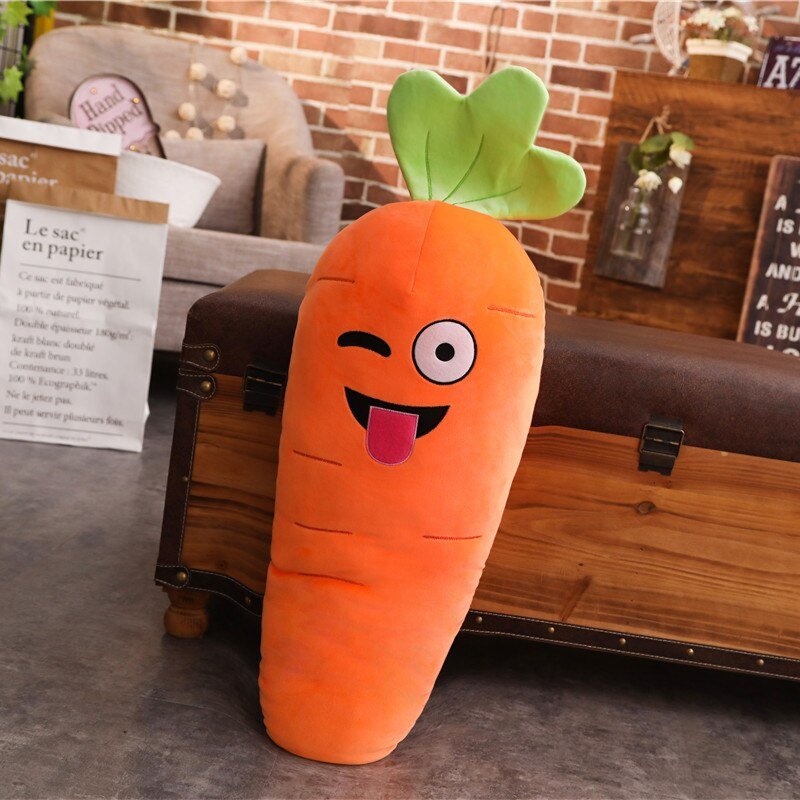 Smiling Carrot Plush Toy Pillow: Soft Stuffed Vegetable Decor - Soft Plush Toys - Scribble Snacks