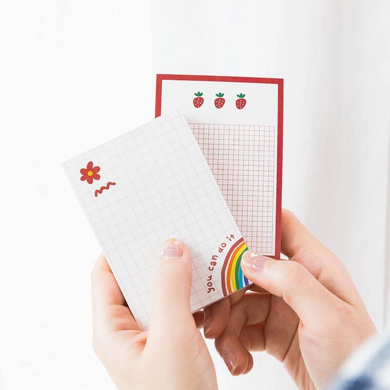 Strawberry Reminders - 100 Sheets of Fruit Themed Memo Notepads - Sticky Notes / Memo Pads - Scribble Snacks