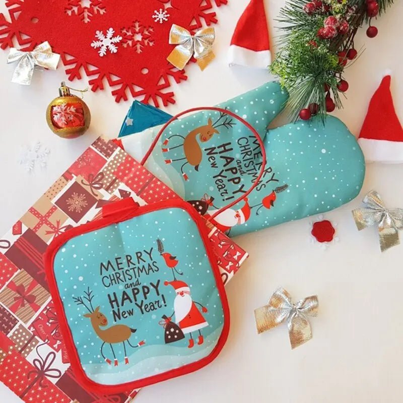 Bake Up Some Holiday Magic with Our Christmas Holiday Cheer Oven Mitts Set - Scribble Snacks