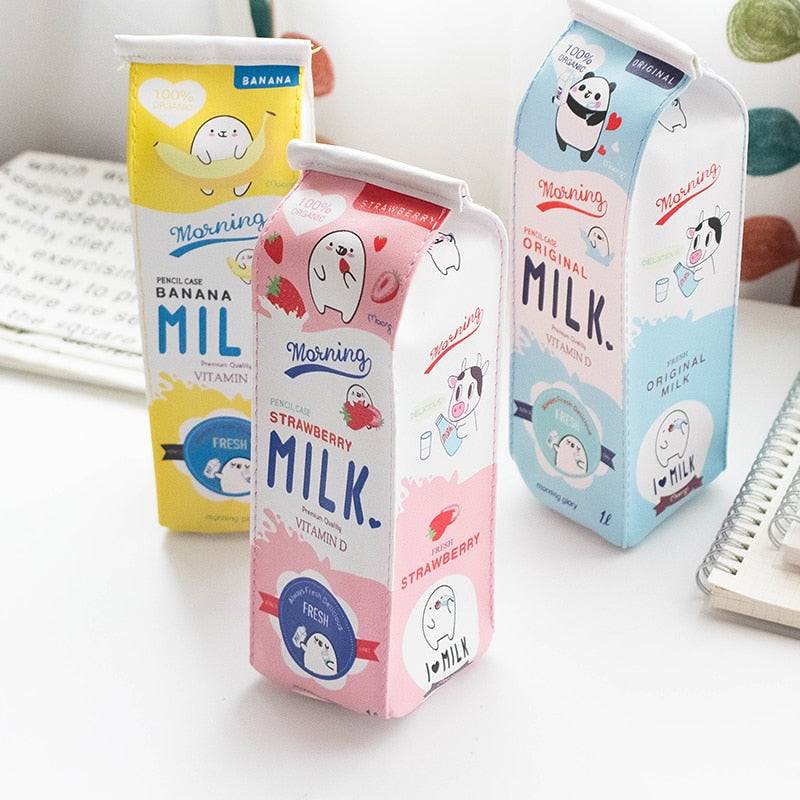 Morning Milk cartoon PU leather pencil case