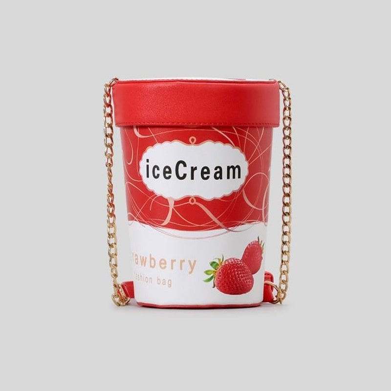 Strawberry ice cream tub crossbody bag with gold chain strap