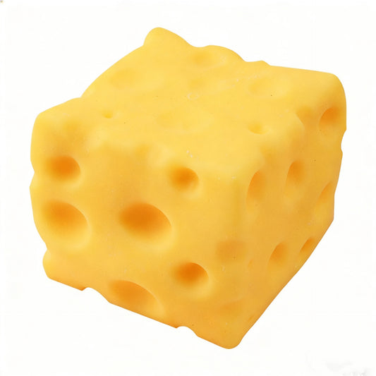 Cheese block squishy on a white background