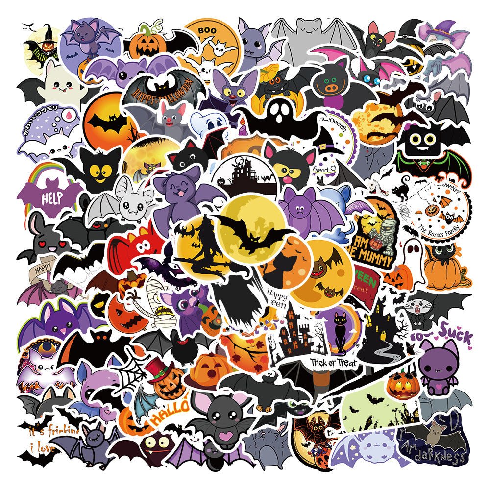 100 Cartoon Halloween Pumpkin Bat Stickers Decoration Car Trunk Children Gift - 0 - Scribble Snacks