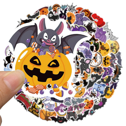 100 Cartoon Halloween Pumpkin Bat Stickers Decoration Car Trunk Children Gift - 0 - Scribble Snacks