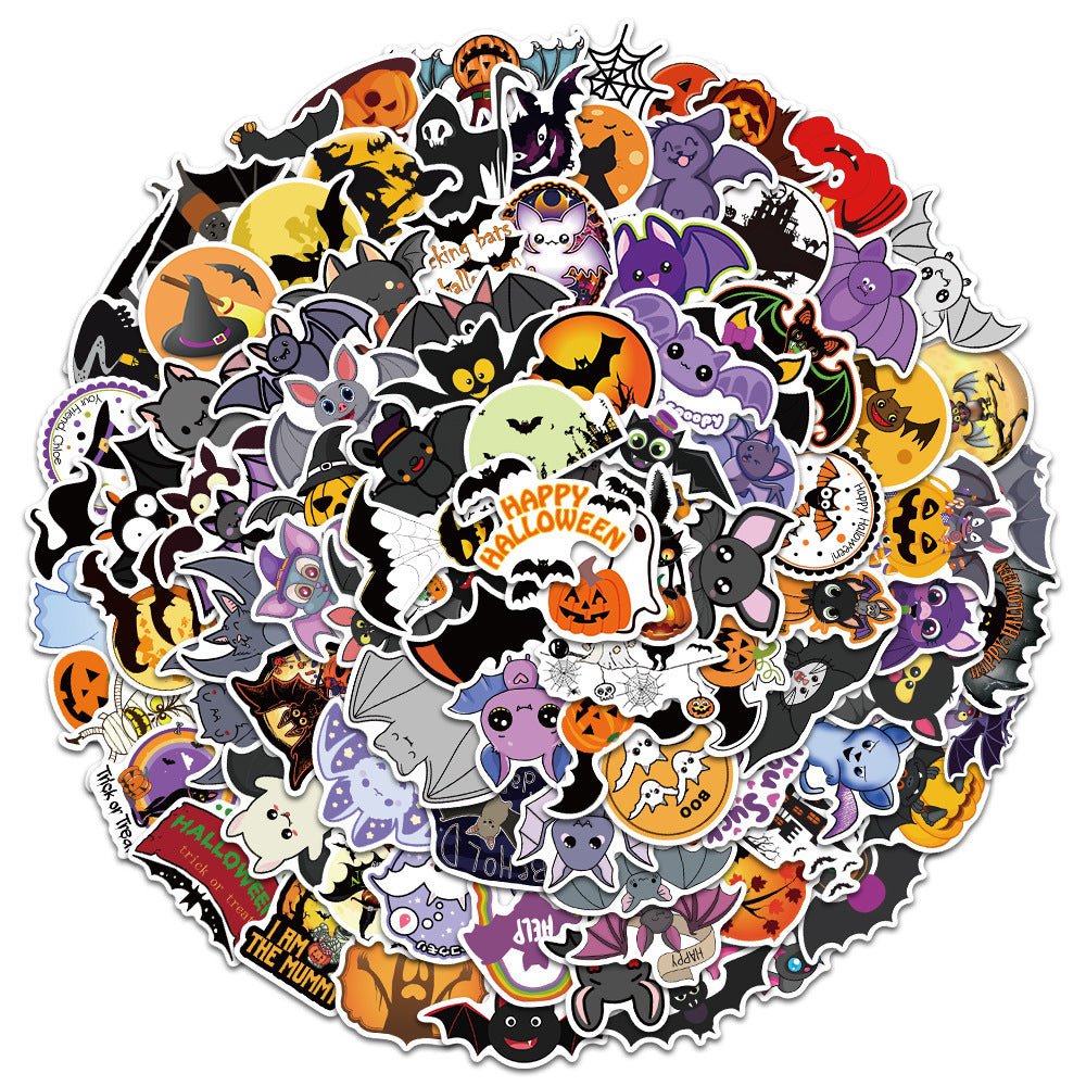 100 Cartoon Halloween Pumpkin Bat Stickers Decoration Car Trunk Children Gift - 0 - Scribble Snacks