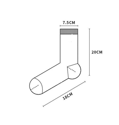 Sock size guide showing the cuff width, height and foot length