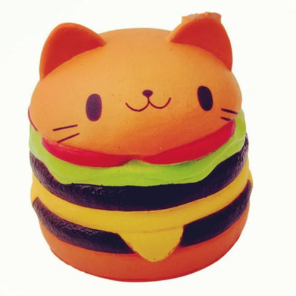 Orange Cat Burger squishy toy with cat ears and layered fillings