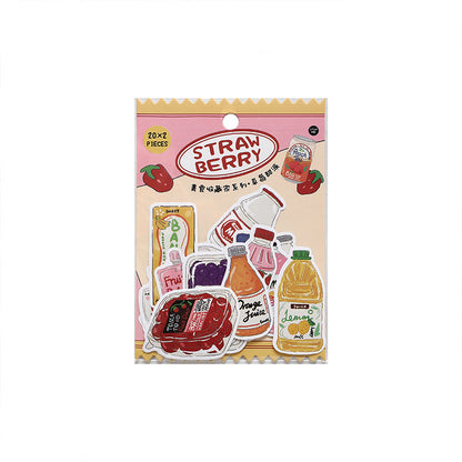 One sealed sticker pack with pink STRAWBERRY header and assorted colorful food and drink stickers.