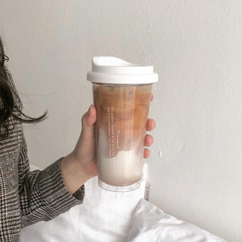 Kawaii glass cup with white lid, 470 ml