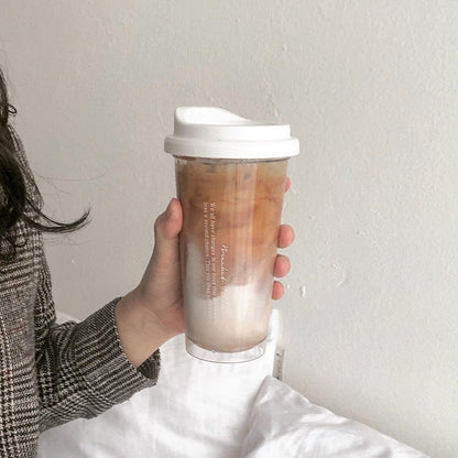 Kawaii glass cup with white lid, 470 ml