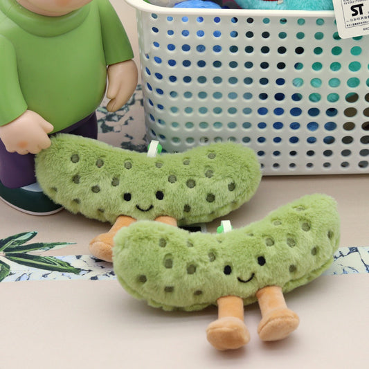 Pickle plush charm, two green pickles with smiling faces and little legs