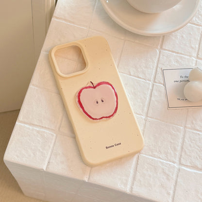 Creamy silicone iPhone case featuring a 3D apple design, with a playful red outline and cute facial features.