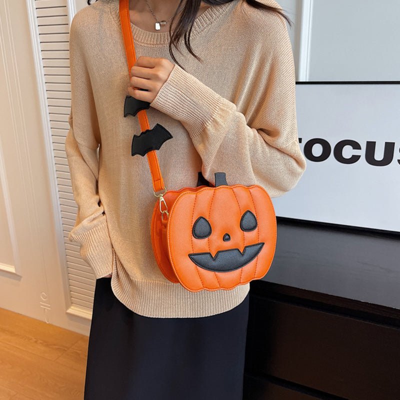 2023 Halloween Bags Funny Pumpkin Cartoon Shoulder Crossbody Bag With Bat Personalized Creative Female Bag - 4 - Scribble Snacks