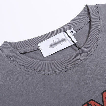 Grey T-shirt featuring a vibrant BBQ food print and a classic crew neck design.