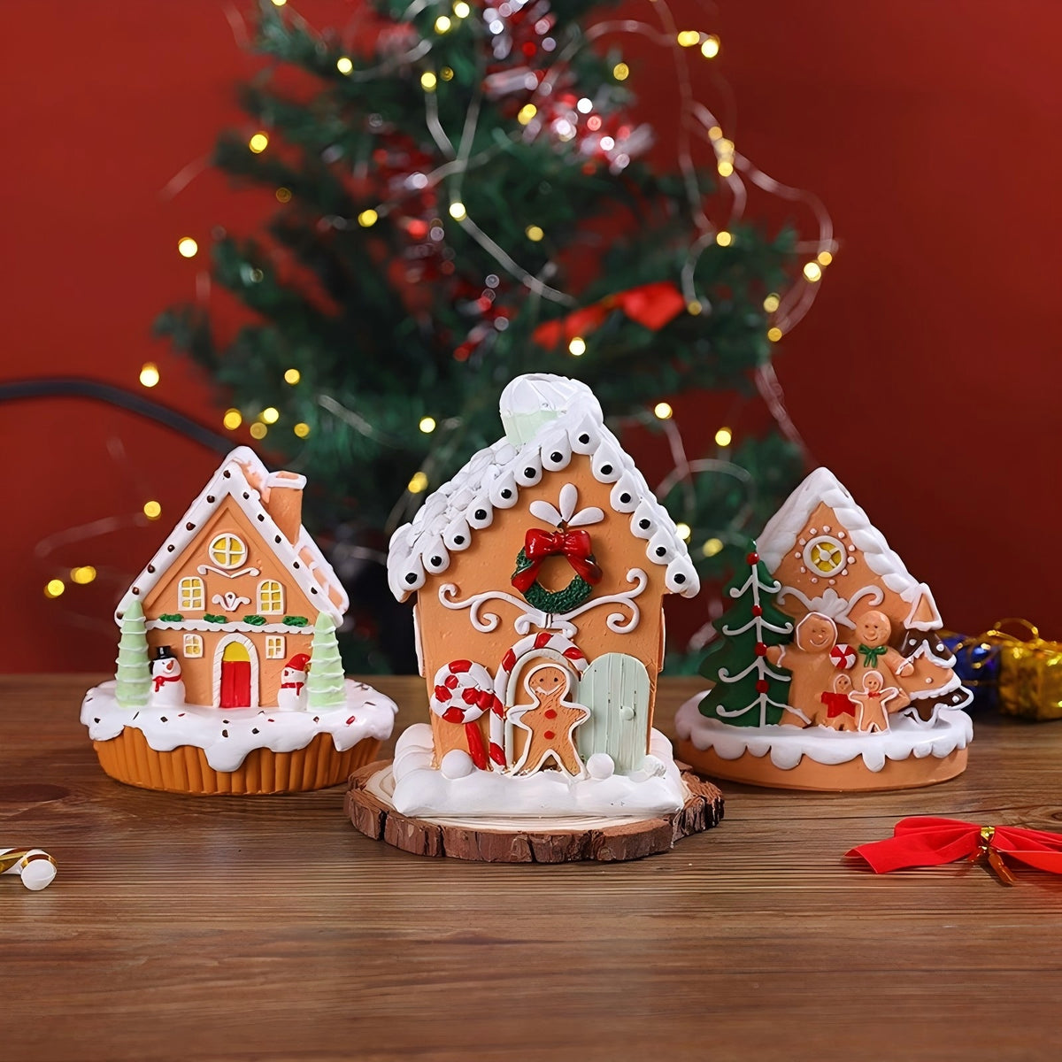Gingerbread house ornament under the Christmas tree