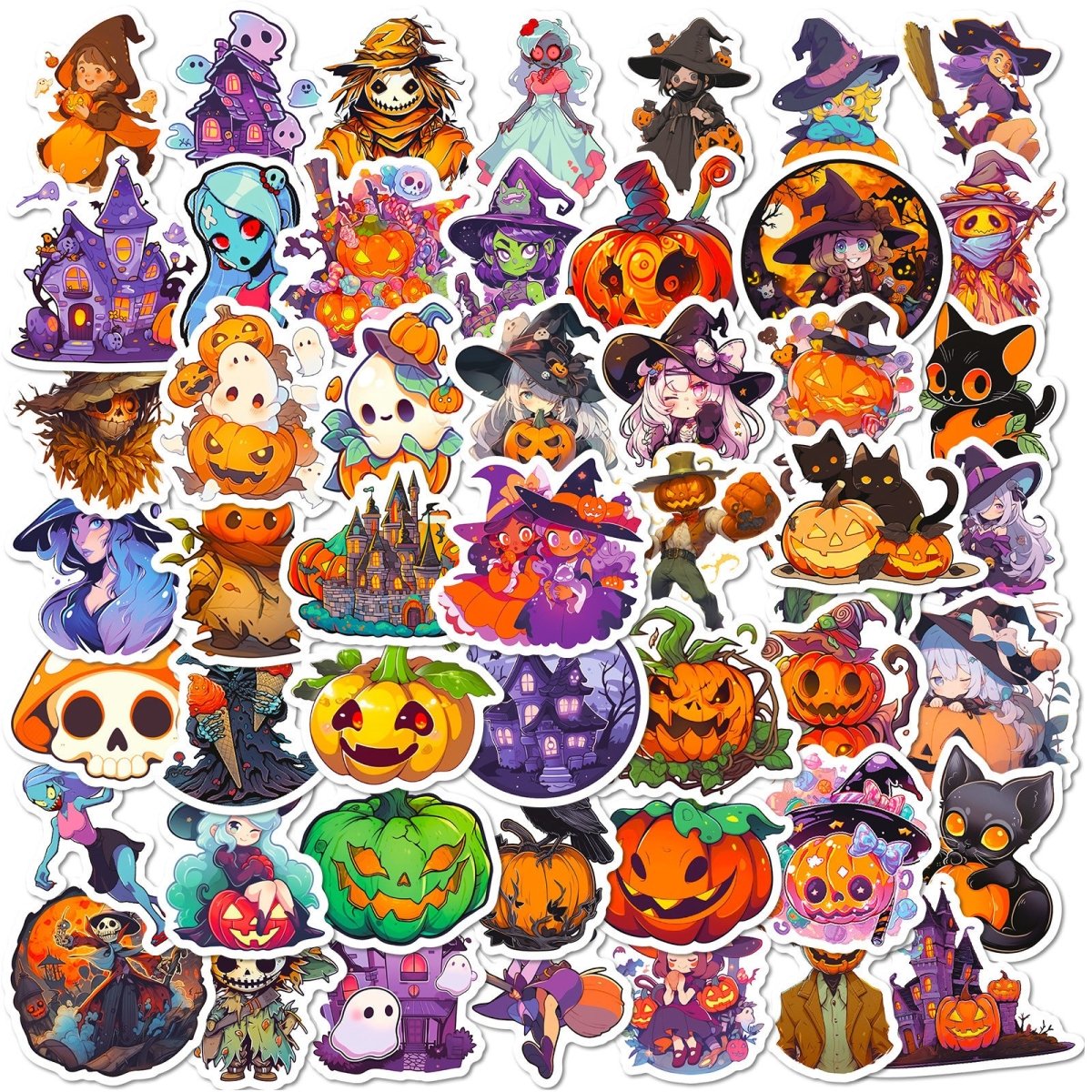 300 Cartoon Pumpkin Witch Cute Ghost Graffiti Stickers Halloween Holiday Decoration Stickers DIY Refrigerator Mobile Phone - 0 - Scribble Snacks