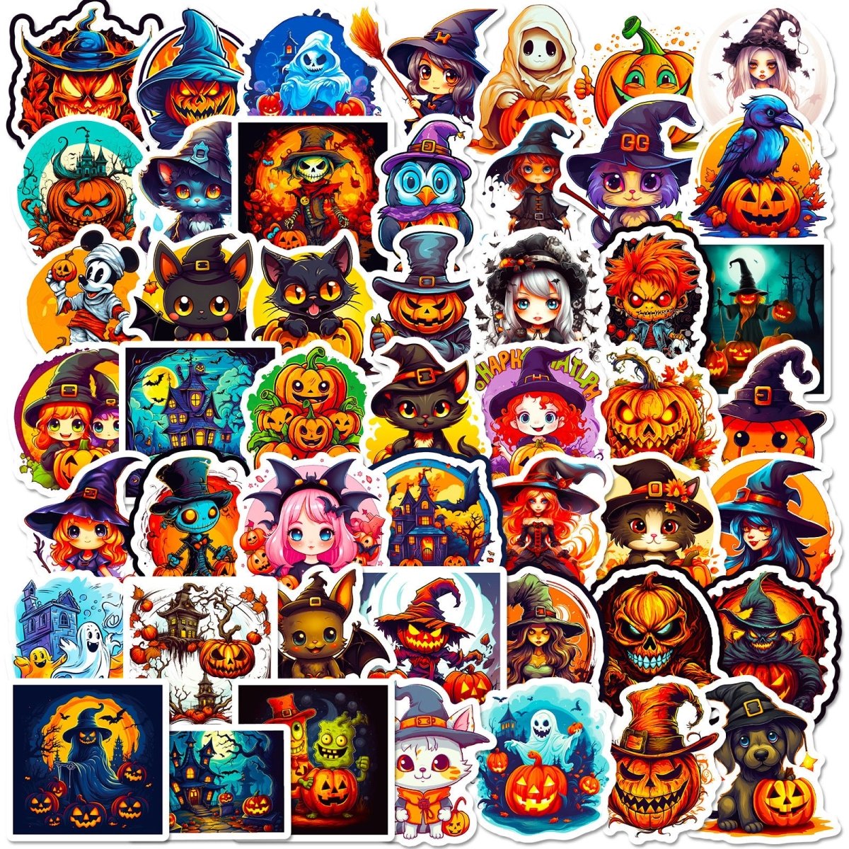 300 Cartoon Pumpkin Witch Cute Ghost Graffiti Stickers Halloween Holiday Decoration Stickers DIY Refrigerator Mobile Phone - 0 - Scribble Snacks