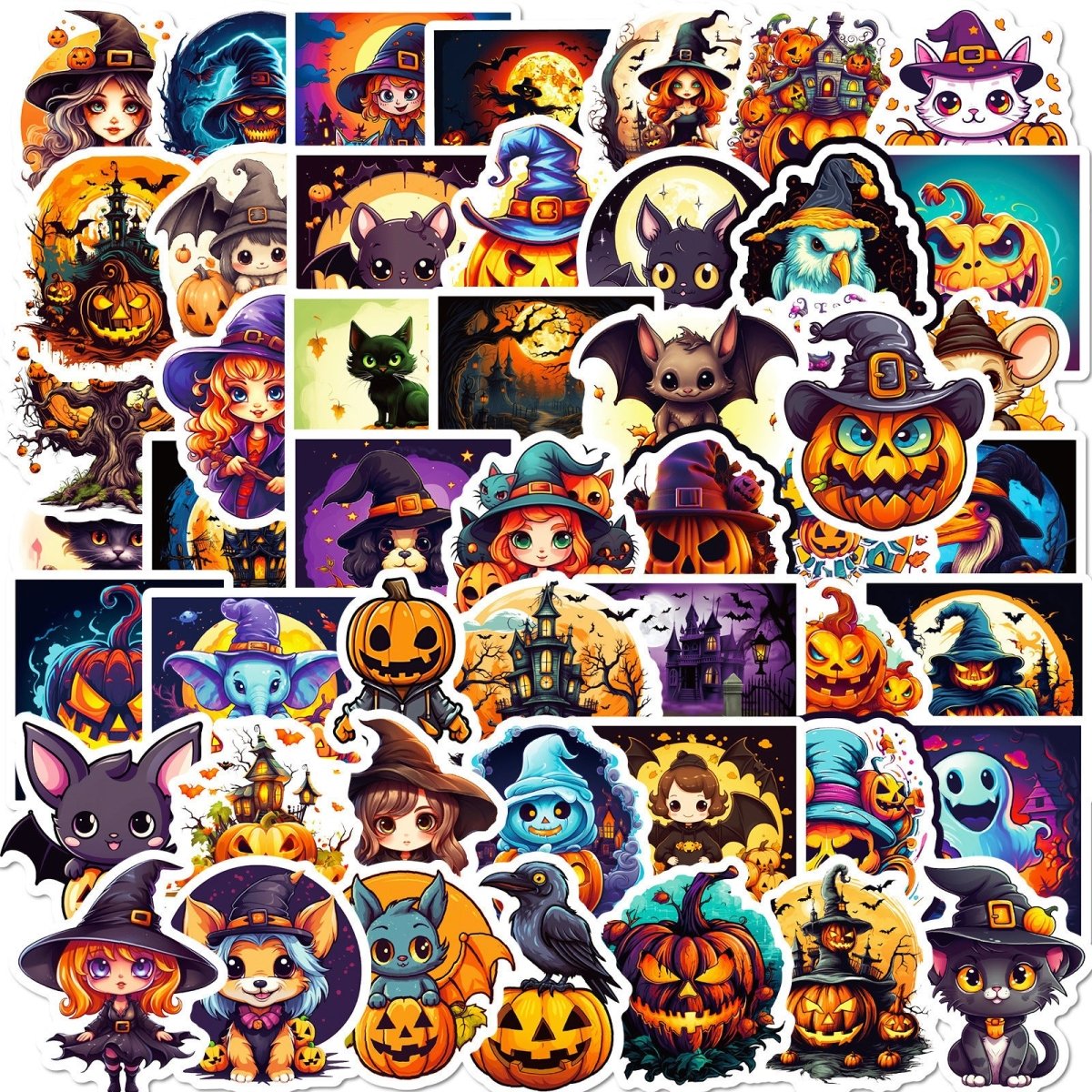 300 Cartoon Pumpkin Witch Cute Ghost Graffiti Stickers Halloween Holiday Decoration Stickers DIY Refrigerator Mobile Phone - 0 - Scribble Snacks