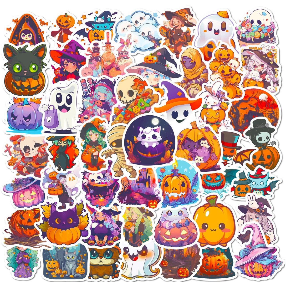 300 Cartoon Pumpkin Witch Cute Ghost Graffiti Stickers Halloween Holiday Decoration Stickers DIY Refrigerator Mobile Phone - 0 - Scribble Snacks