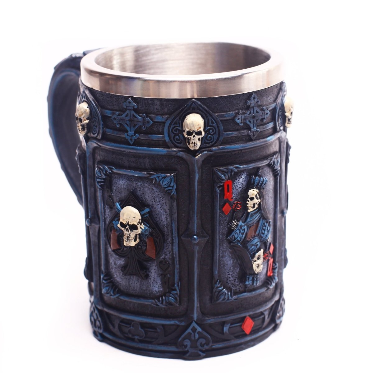 304 Stainless Steel Mug Halloween Poker Skull Resin Mug Big Water Glass Medieval Beer Mug - 0 - Scribble Snacks