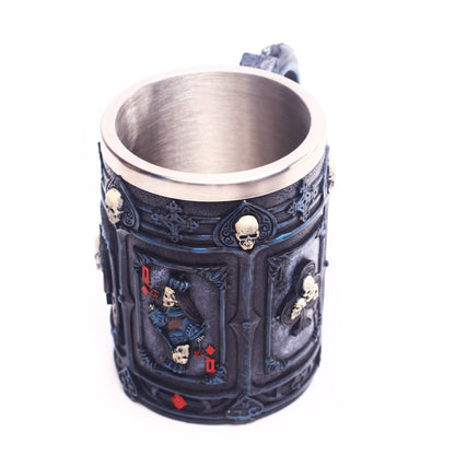 304 Stainless Steel Mug Halloween Poker Skull Resin Mug Big Water Glass Medieval Beer Mug - 0 - Scribble Snacks