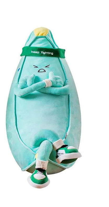 Green banana man plush toy with headband and crossed arms, 70 cm