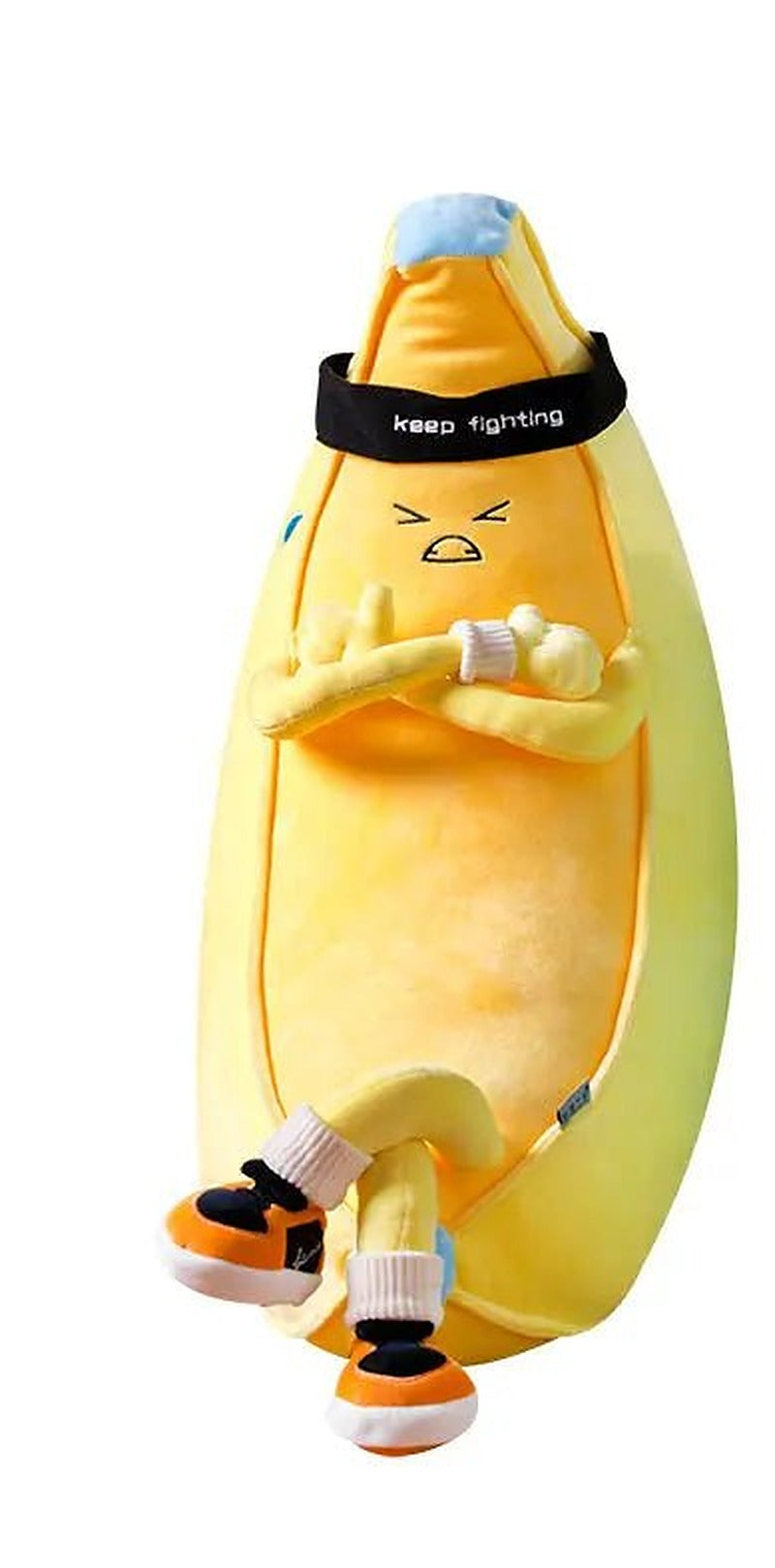 Yellow banana man plush toy with headband and crossed arms, 70 cm
