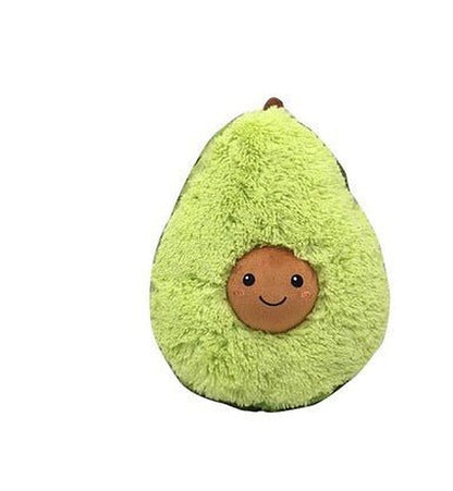 Green avocado plush hug pillow with smiling pit face, front view