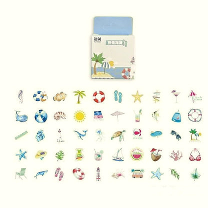 Beach Day sticker pack with a blue box above small beach stickers including palm trees and flip flops