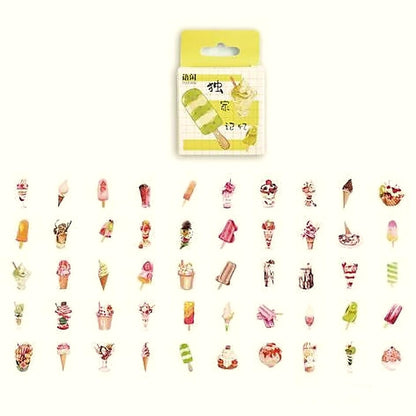 Ice Cream and Lollies sticker pack with a yellow box above small ice cream and lolly stickers
