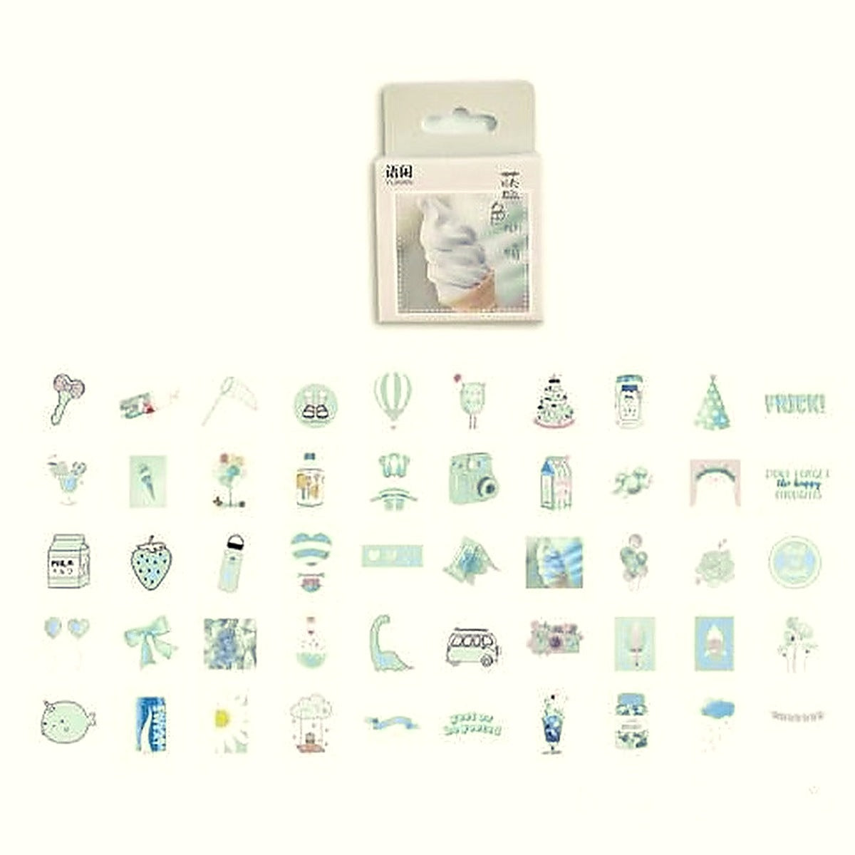 Blue Sky sticker pack with a pale box above small blue and pink icon stickers