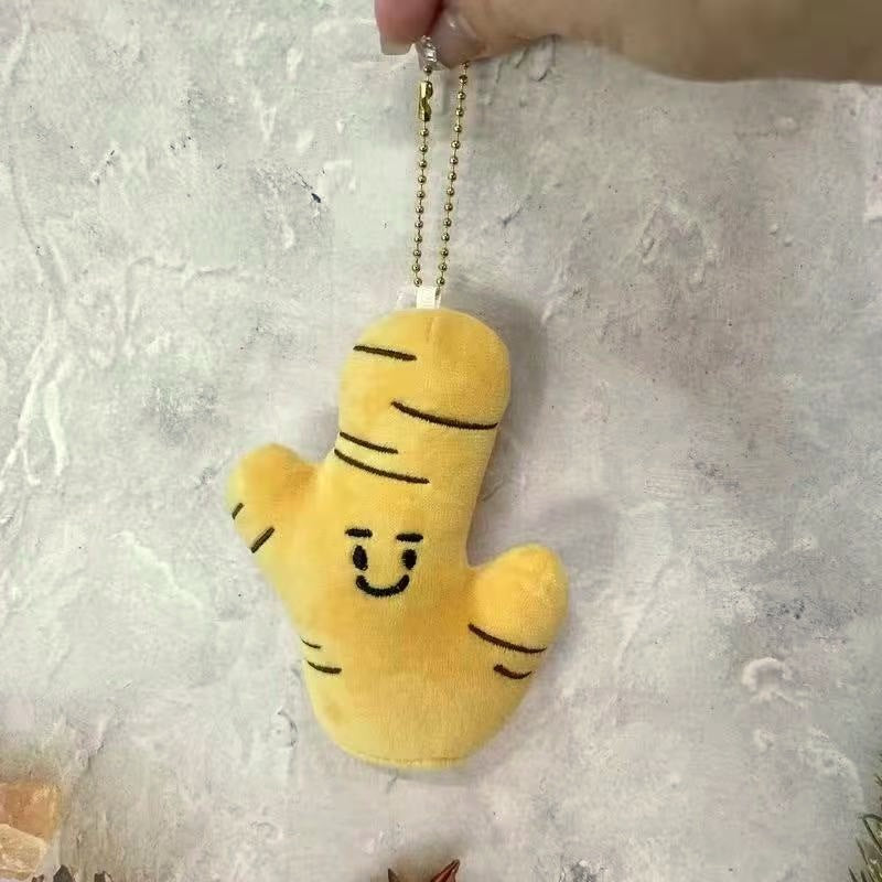Ginger root plush keychain with a ball chain