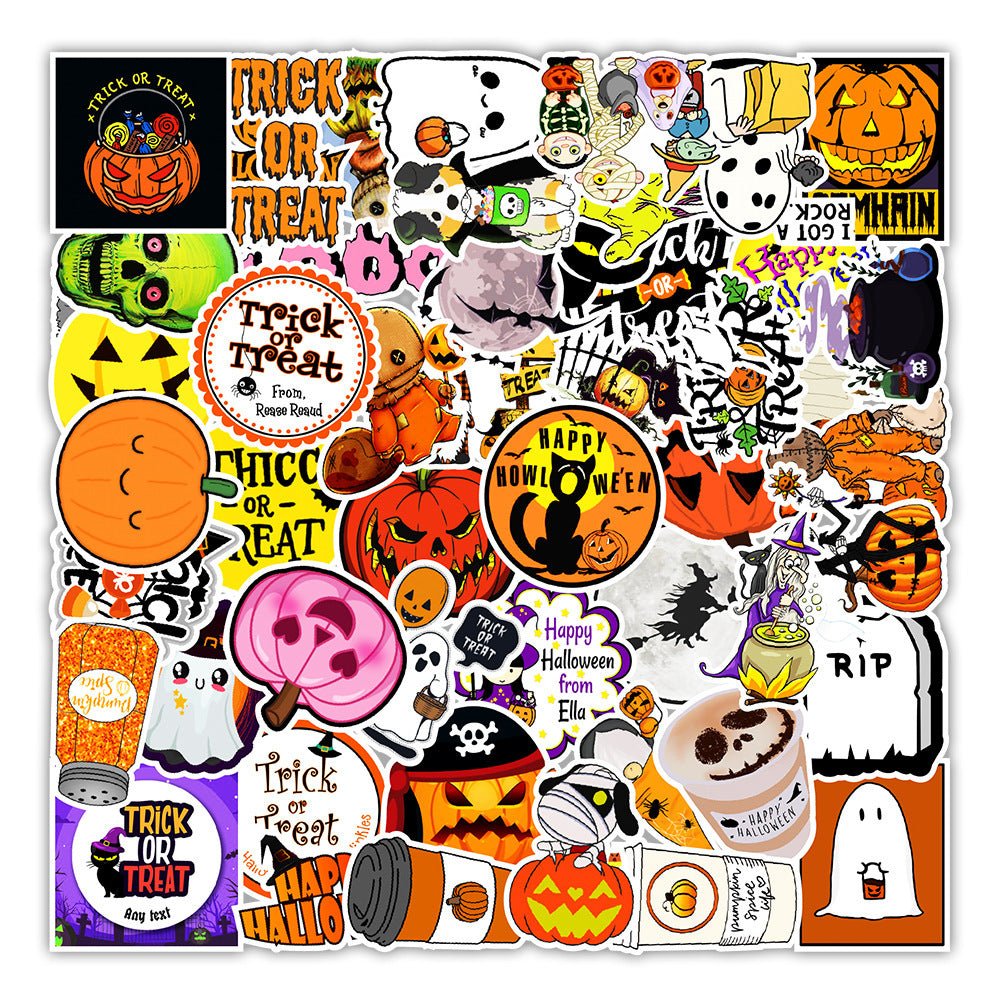 50 Halloween Doodle Stickers Laptop Water Cup Refrigerator Sticker Waterproof - 0 - Scribble Snacks