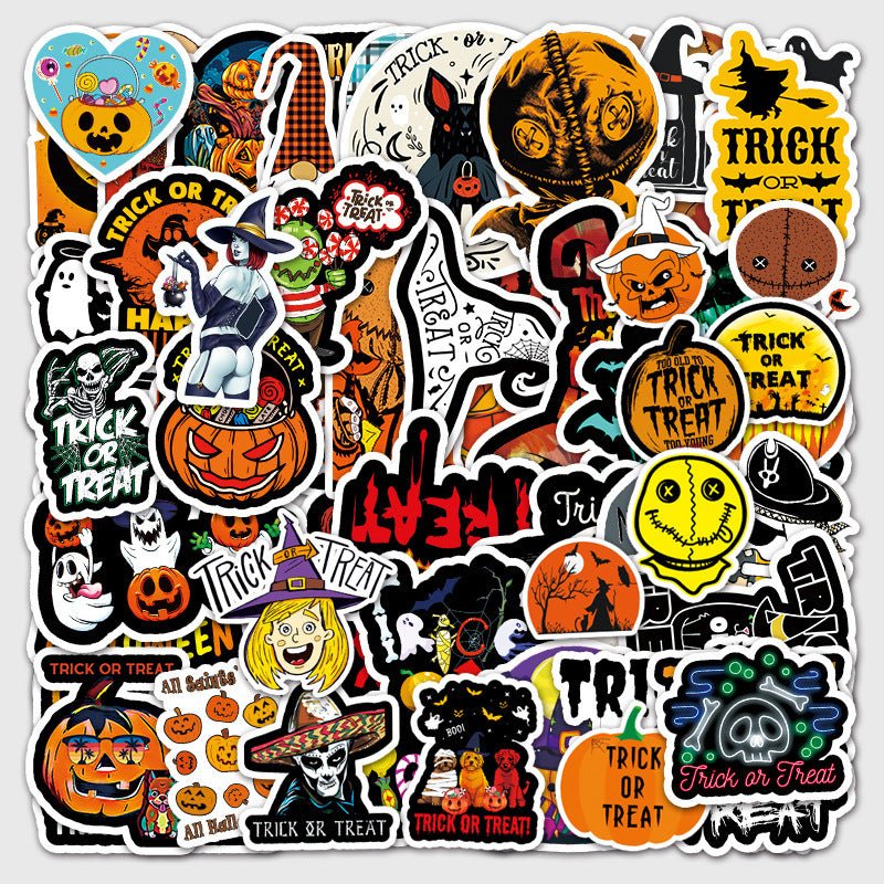 50 Halloween Doodle Stickers Laptop Water Cup Refrigerator Sticker Waterproof - 0 - Scribble Snacks