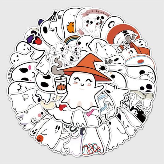 50 Pieces Ghost Graffiti Cartoon Cute Children's Halloween Decorative Stickers - 0 - Scribble Snacks