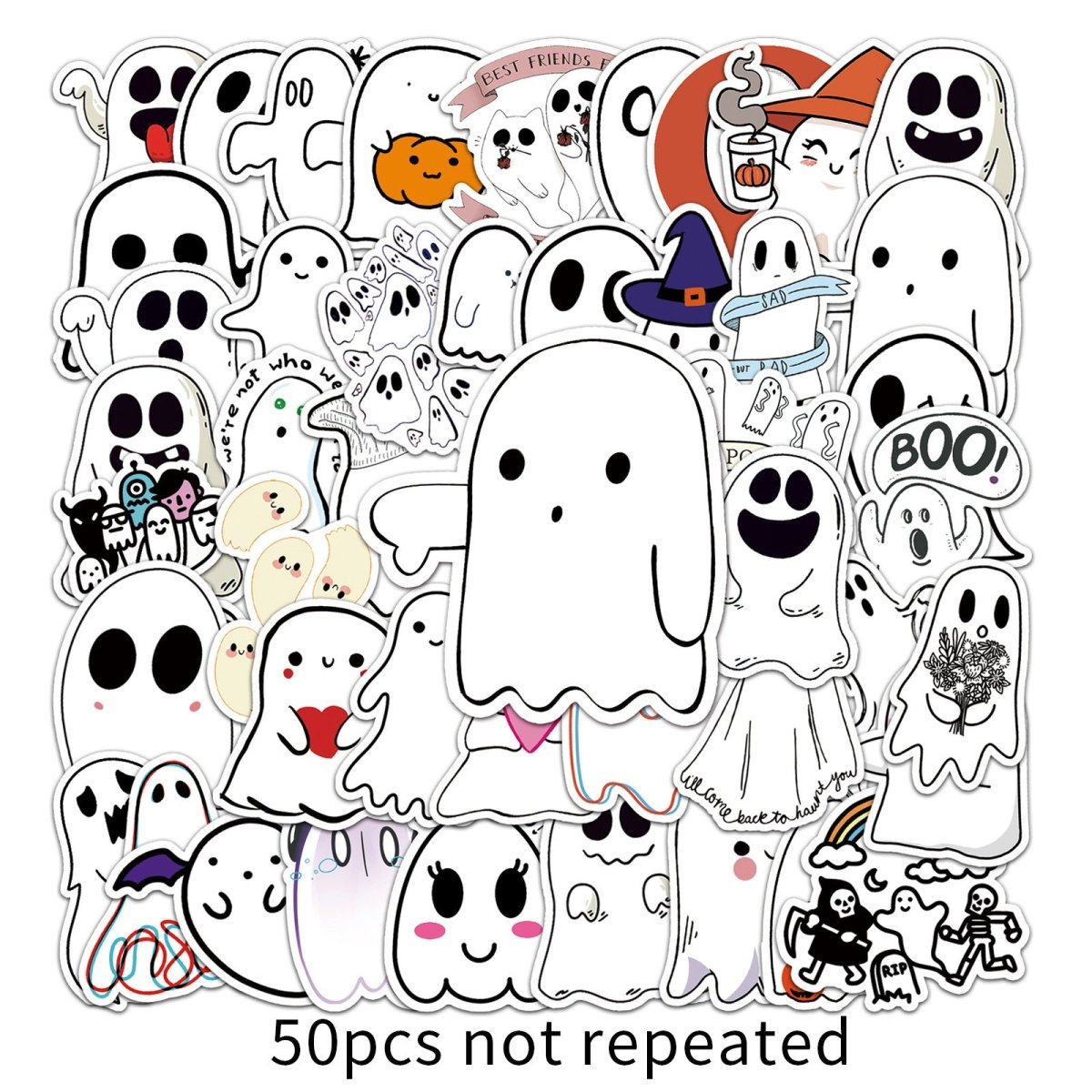 50 Pieces Ghost Graffiti Cartoon Cute Children's Halloween Decorative Stickers - 0 - Scribble Snacks